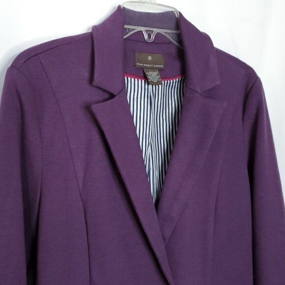 Fenn Wright Manson Woman’s Knit Blazer Jacket L Notched Lapel Collar Purple - Picture 3 of 8